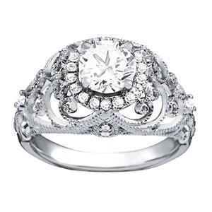 Anello Di Fidanzamento Con Naturale Diamante In Stile Antico, Oro Bianco 1,19 Carati 14K