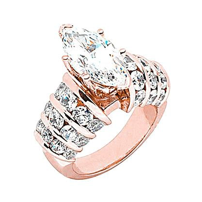 Anello Di Fidanzamento Con Naturale Diamante Marquise Da 3 Carati Con Accenti In Oro Rosa 14K