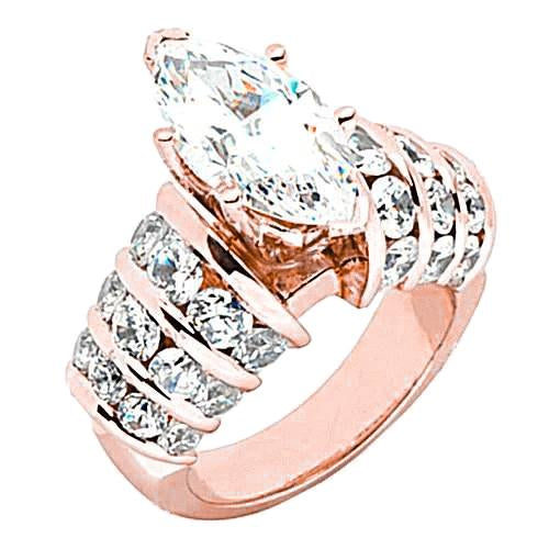 Anello Di Fidanzamento Con Naturale Diamante Marquise Da 3 Carati Con Accenti In Oro Rosa 14K