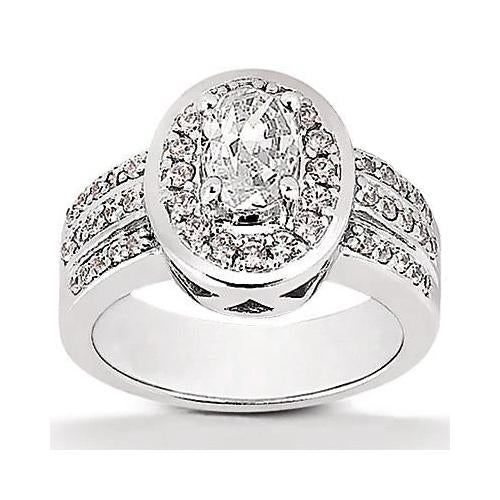 Anello Di Fidanzamento Con Naturale Diamante Ovale Halo 2.51 Carati In Oro Bianco 14K