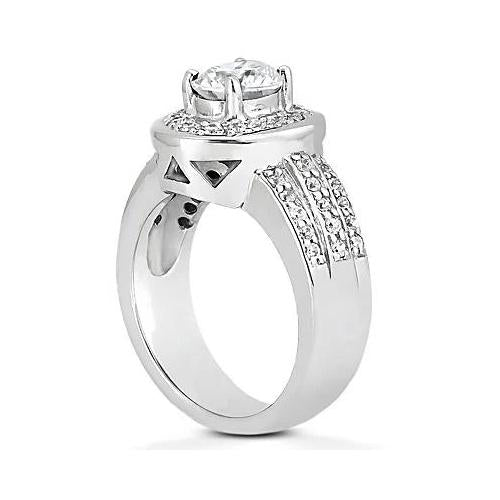 Anello Di Fidanzamento Con Naturale Diamante Ovale Halo 2.51 Carati In Oro Bianco 14K