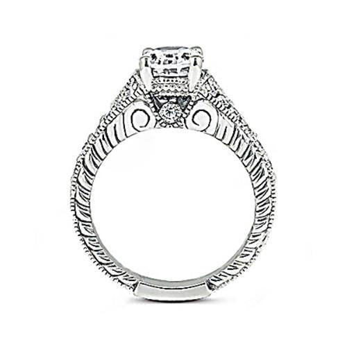 Anello Di Fidanzamento Con Naturale Diamante Ovale Stile Vintage 1.50 Ct. Oro Bianco 14K