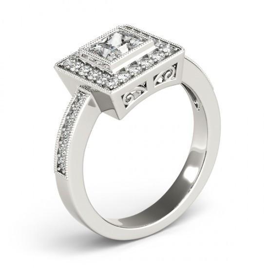 Anello Di Fidanzamento Con Naturale Diamante Principessa E Diamante Rotondo Aureola 1.50 Carati WG