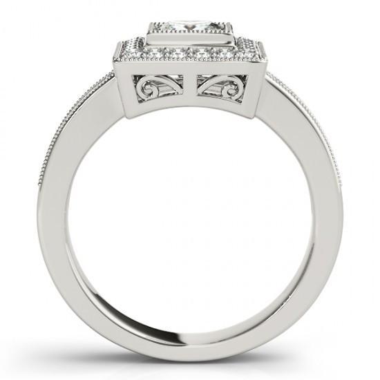 Anello Di Fidanzamento Con Naturale Diamante Principessa E Diamante Rotondo Aureola 1.50 Carati WG
