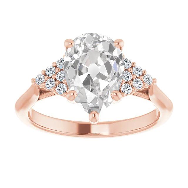 Anello Di Fidanzamento Con Naturale Diamante Rotondo E Taglio A Pera Vecchia Miniera 4.50 Carati