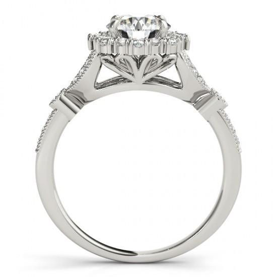 Anello Di Fidanzamento Con Naturale Diamante Rotondo Halo Da 1.50 Carati. Oro Bianco 14K