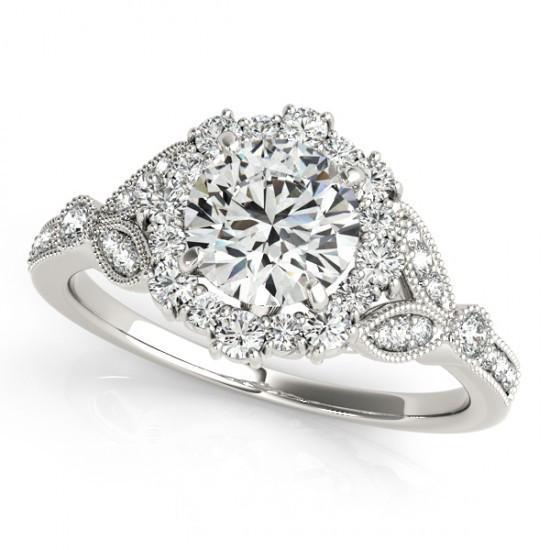 Anello Di Fidanzamento Con Naturale Diamante Rotondo Halo Da 1.50 Carati. Oro Bianco 14K