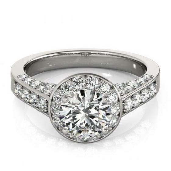 Anello Di Fidanzamento Con Naturale Diamante Rotondo Halo Gioielli In Oro Bianco 1.75 Carati 14K