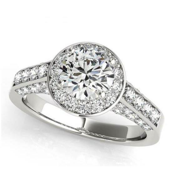 Anello Di Fidanzamento Con Naturale Diamante Rotondo Halo Gioielli In Oro Bianco 1.75 Carati 14K