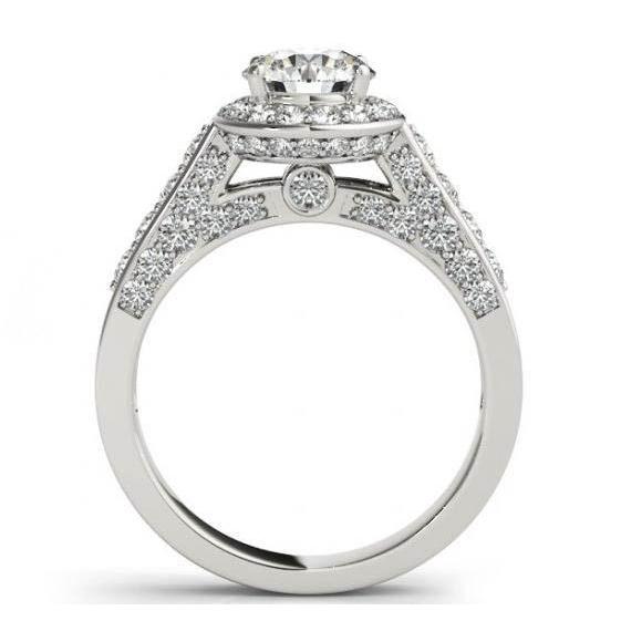 Anello Di Fidanzamento Con Naturale Diamante Rotondo Halo Gioielli In Oro Bianco 1.75 Carati 14K