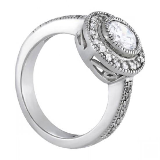 Anello Di Fidanzamento Con Naturale Diamante Rotondo Halo Stile Vintage 1.50 Carati WG 14K