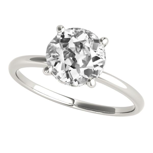 Anello Di Fidanzamento Con Naturale Diamante Solitario Rotondo Vecchio Minatore, Set Di 4 Punte, 3 Carati