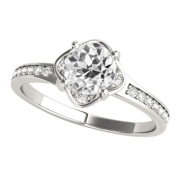Anello Di Fidanzamento Con Naturale Diamanti Rotondi Taglio Antico, Gioielli In Oro Bianco 3,25 Carati