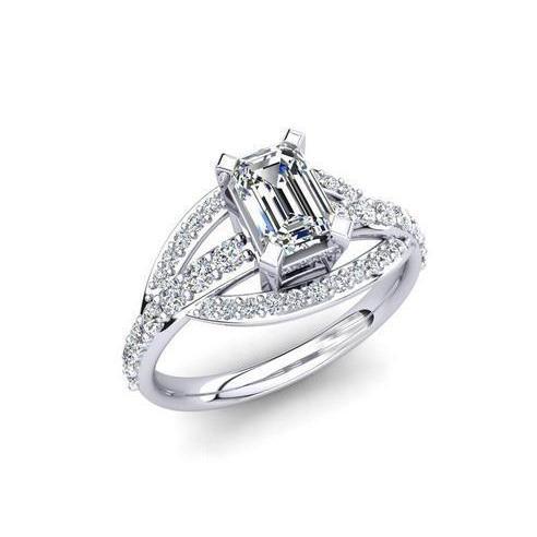 Anello Di Fidanzamento Con Smeraldo E Vero Diamante Taglio Rotondo, Oro Bianco 2,50 Carati 14K