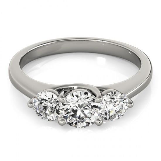 Anello Di Fidanzamento Con Tre Pietre Di Naturale Diamante Rotondo In Oro Bianco 2 Carati 14K