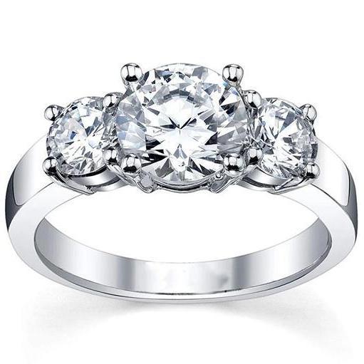 Anello Di Fidanzamento Con Tre Vero Diamanti In Pietra 3,50 Carati In Oro Bianco 14K