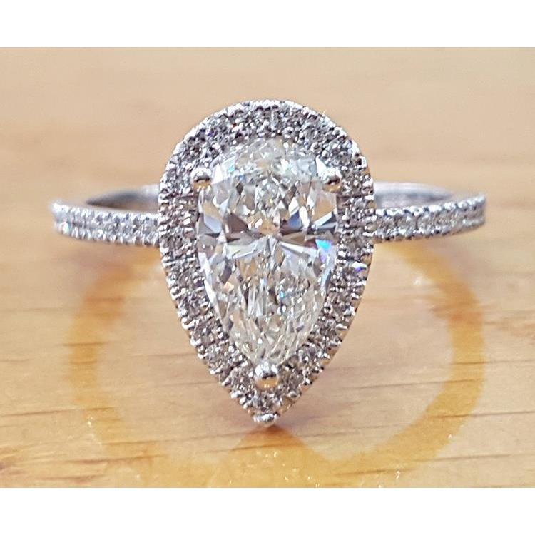 Anello Di Fidanzamento Con Vero Diamante A Pera Da 2.50 Carati In Oro Bianco 14K