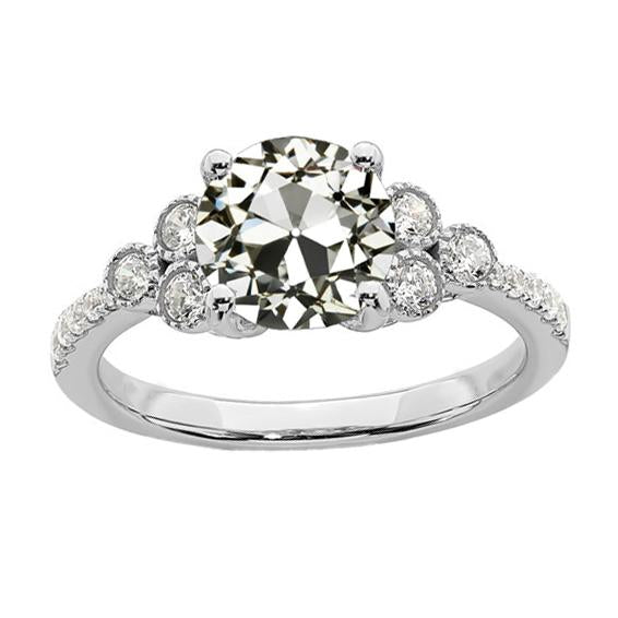 Anello Di Fidanzamento Con Vero Diamante A Taglio Antico Rotondo In Oro 14K, 3,50 Carati