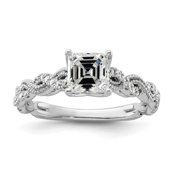 Anello Di Fidanzamento Con Vero Diamante Asscher, Gambo Intrecciato, 3,50 Carati