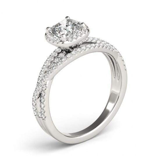 Anello Di Fidanzamento Con Vero Diamante Centrale Con Cuscino Centrale 1.74 Ct. Oro Bianco 14K