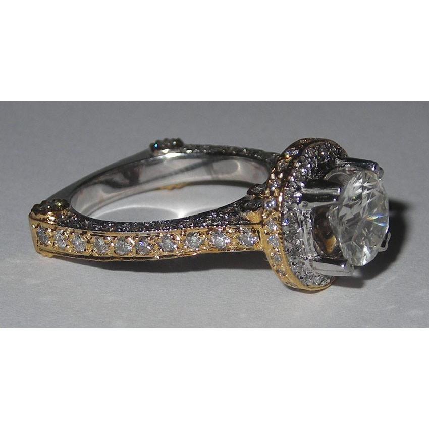 Anello Di Fidanzamento Con Vero Diamante Fantasy Hidden Halo 3,50 Carati Gambo Gioielli Bicolore
