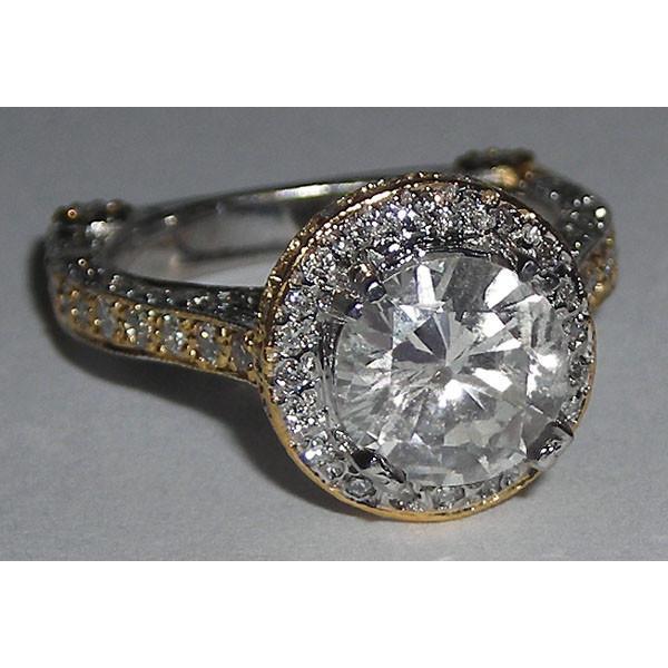 Anello Di Fidanzamento Con Vero Diamante Fantasy Hidden Halo 3,50 Carati Gambo Gioielli Bicolore