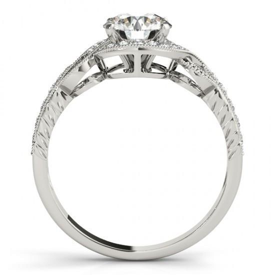 Anello Di Fidanzamento Con Vero Diamante Halo. Gambo Intrecciato. 1.35 Carati. Oro Bianco 14K
