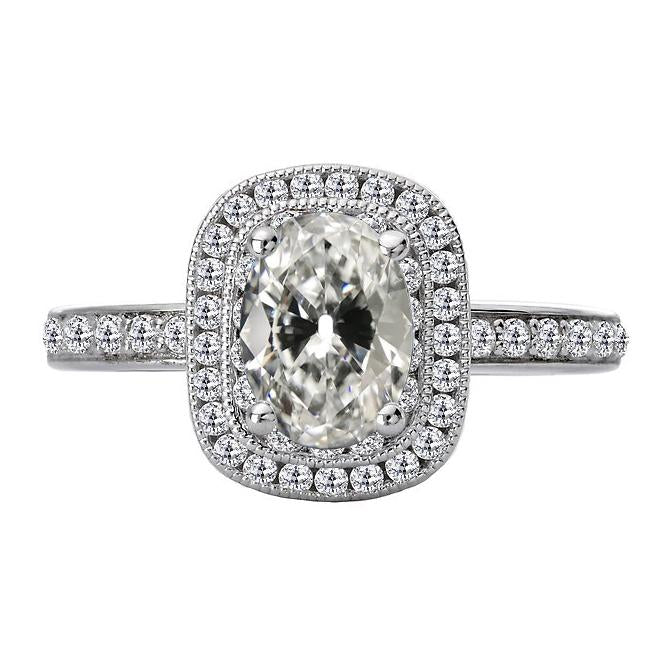 Anello Di Fidanzamento Con Vero Diamante Halo Ovale Vecchio Minatore 8 Carati Stile Vintage