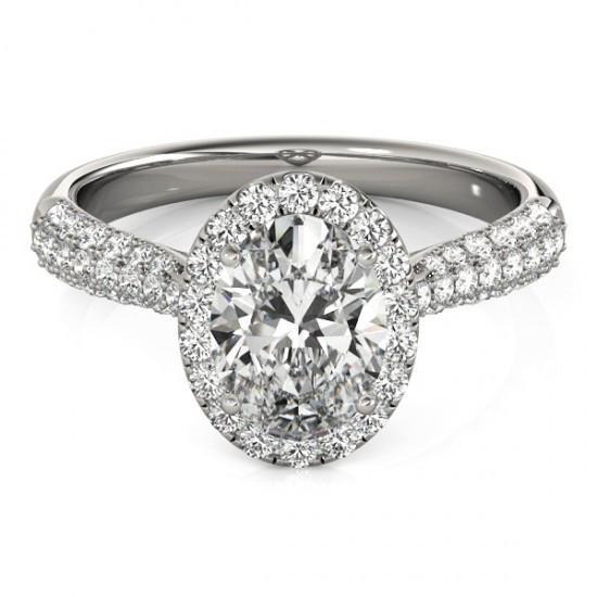 Anello Di Fidanzamento Con Vero Diamante Ovale Halo 1.75 Carati Oro Bianco 14K
