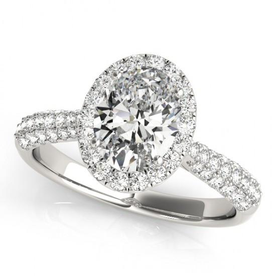 Anello Di Fidanzamento Con Vero Diamante Ovale Halo 1.75 Carati Oro Bianco 14K
