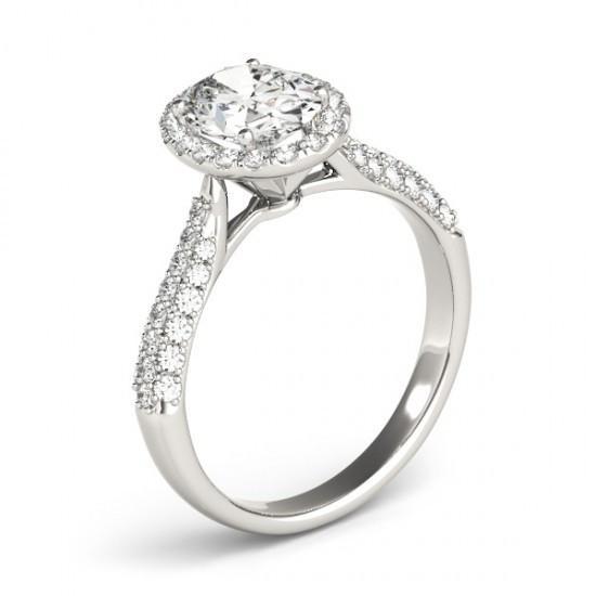 Anello Di Fidanzamento Con Vero Diamante Ovale Halo 1.75 Carati Oro Bianco 14K