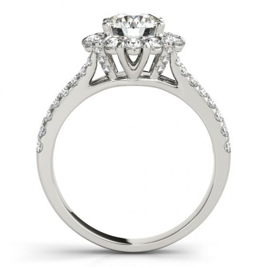 Anello Di Fidanzamento Con Vero Diamante Rotondo Halo Gambo Diviso 3.0 Carati WG 14K