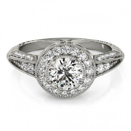 Anello Di Fidanzamento Con Vero Diamante Rotondo Halo Stile Vintage 1.75 Carati WG 14K