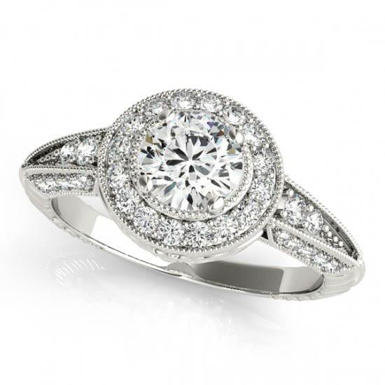 Anello Di Fidanzamento Con Vero Diamante Rotondo Halo Stile Vintage 1.75 Carati WG 14K