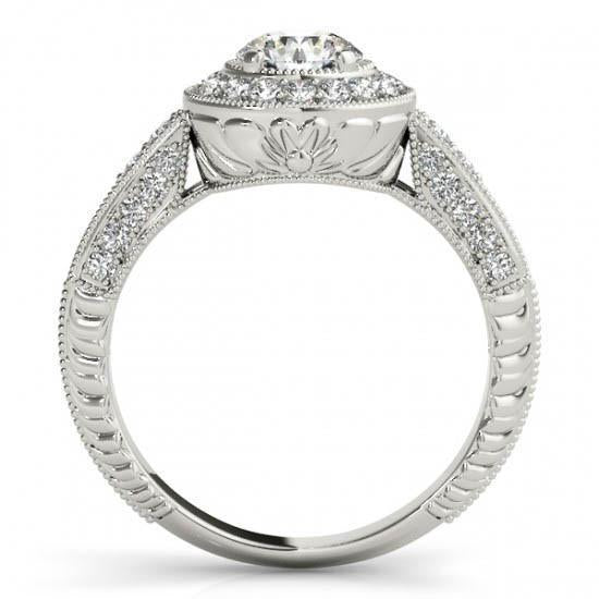 Anello Di Fidanzamento Con Vero Diamante Rotondo Halo Stile Vintage 1.75 Carati WG 14K