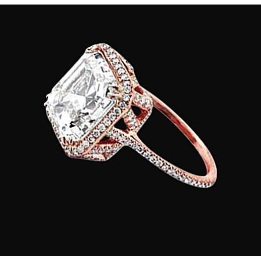 Anello Di Fidanzamento Con Vero Diamante Splendente Con Alone Fantasia 3.51 Ct. Oro Rosa 14K