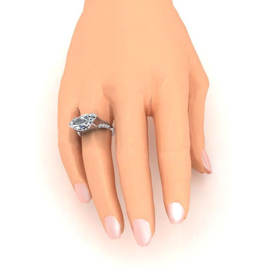 Anello Di Fidanzamento Con Vero Diamante Taglio Antico Marquise V Prong Set 5,75 Carati