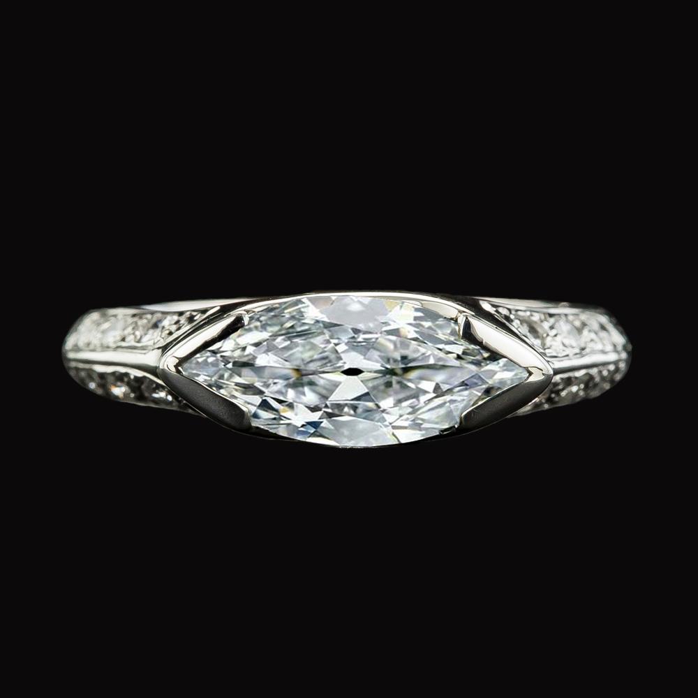Anello Di Fidanzamento Con Vero Diamante Taglio Antico Marquise V Prong Set 5,75 Carati