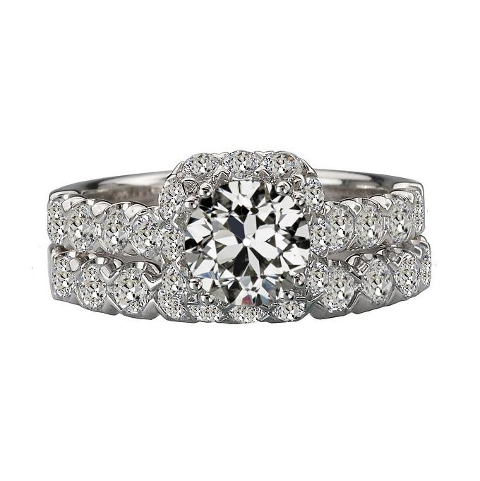 Anello Di Fidanzamento Con Vero Diamante Taglio Vecchio Rotondo In Oro Bianco 14K 7 Carati