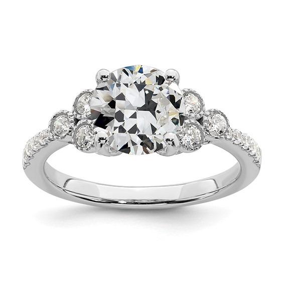 Anello Di Fidanzamento Con Vero Diamanti A Taglio Antico, Castone A Griffe, 3,50 Carati, Gioielli In Oro