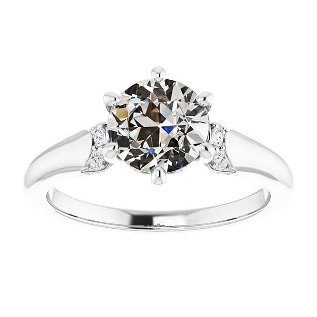 Anello Di Fidanzamento Da 3 Carati Con Naturale Diamante Tondo Vecchio Minatore Oro Bianco 14K