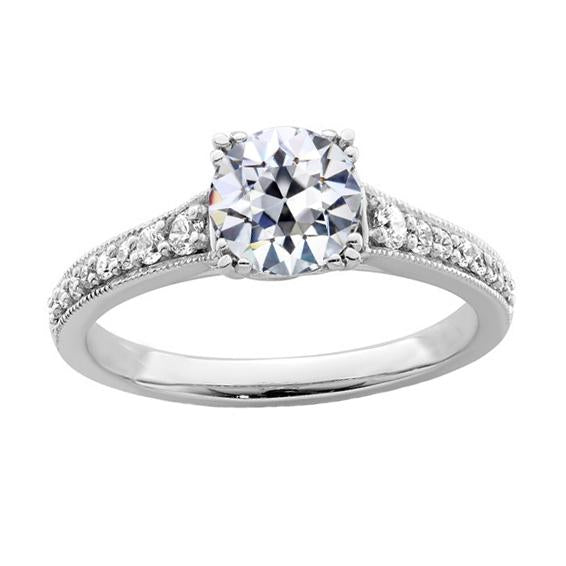 Anello Di Fidanzamento Da Donna Con Genuino Diamante Taglio Antico Rotondo, Oro Bianco 2,75 Carati
