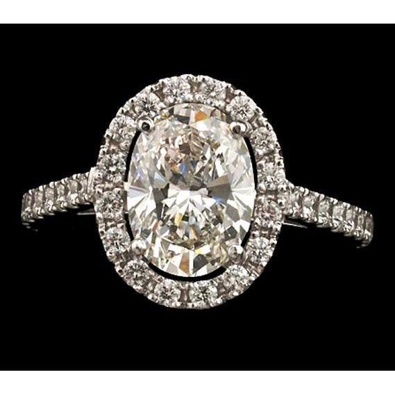 Anello Di Fidanzamento Da Donna Con Vero Diamante Ovale Centrale Da 3,25 Carati E Oro Bianco 14K