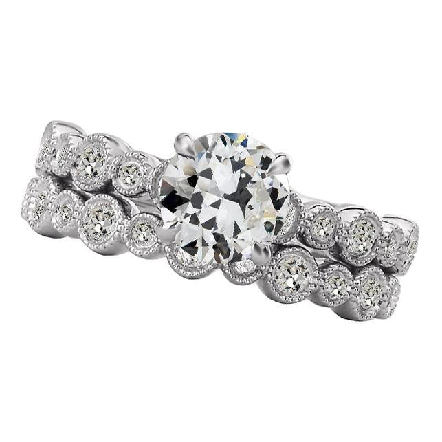 Anello Di Fidanzamento Da Donna Incastonato Con Naturale Diamanti A Taglio Antico, Stile Vintage, 5 Carati