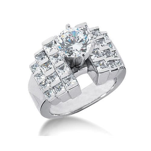 Anello Di Fidanzamento Fantasia Con Vero Diamanti. Oro Bianco 3.50 Carati 14K