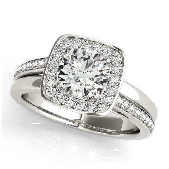 Anello Di Fidanzamento Genuino Diamante 1.50 Carati Doppio Gambo Halo Oro Bianco 14K