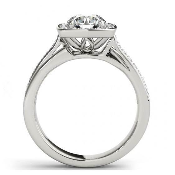 Anello Di Fidanzamento Genuino Diamante 1.50 Carati Doppio Gambo Halo Oro Bianco 14K