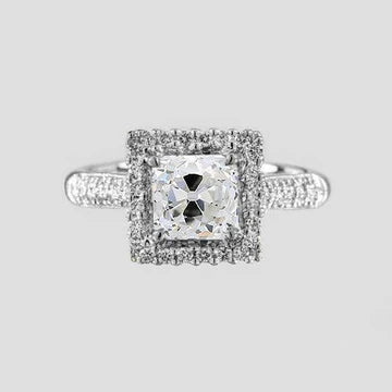 Anello Di Fidanzamento Halo Da Donna. Cuscino Vecchio Taglio Oro 1.75 Carati Vero Diamante