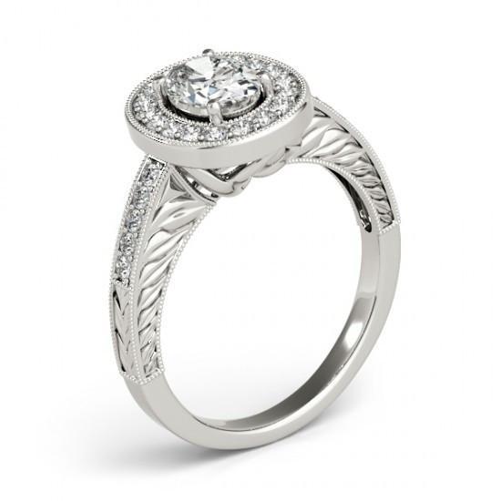 Anello Di Fidanzamento Halo Naturale Diamond Stile Vintage 1.25 Carati Solido WG 14K