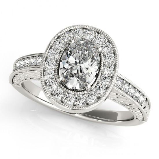 Anello Di Fidanzamento Halo Naturale Diamond Stile Vintage 1.25 Carati Solido WG 14K